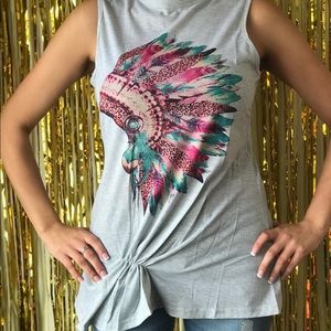Sleeveless Grey Head dress Print Shirt